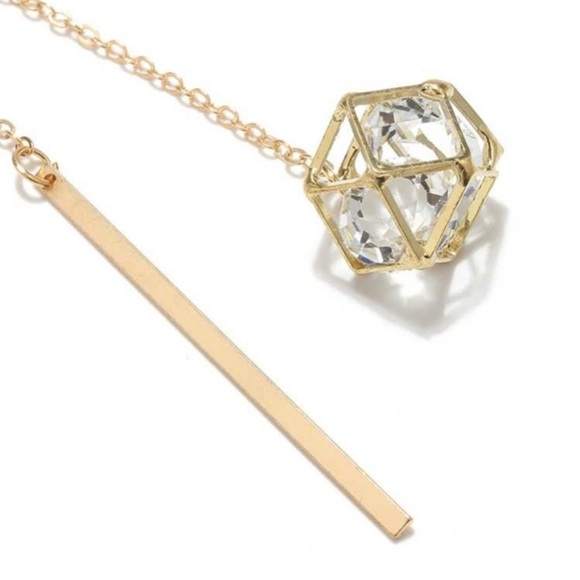 Last Pair! Gold Crystal Pendant String Earrings - Picture 2 of 4